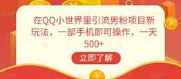 在QQ小世界里引流男粉项目新玩法，一部手机即可操作，一天500+【揭秘】-课程网